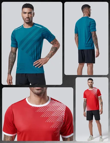 Vista 4 de Paquete de 5 camisetas de manga corta, con cuello redondo y de secado rápido para hombre, camisetas deportivas para correr, entrenar o ir al gimnasio