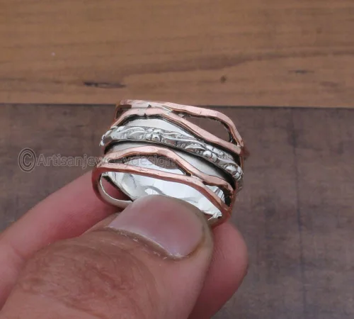 Vista 2 de 925 Sterling Silver Ring, Handmade Silver Ring, Everyday Spinner Ring, Spinner Band Ring, Statement Spinner Ring, Spiritual Silver Ring, Spinning