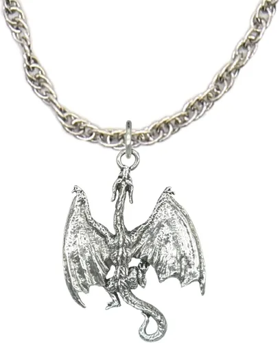 Vista 26 de Collar con colgante gótico, dragón de fantasía, Yin Yang, nórdico vikingo para regalo, estaño, cobre, oro, incluye cadena de plata de 24 pulgadas