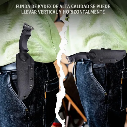 Vista 8 de Cuchillos de hoja fija con vaina cuchillo de espiga completa para supervivencia cuchillo de cinturón de campamento 9.25 pulgadas (funda kydex)