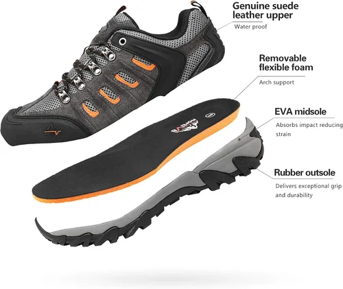 Vista 4 de NORTIV 8 Zapatos de senderismo impermeables para hombre, zapatos de senderismo de cuero para exteriores, senderismo, camping, caminata