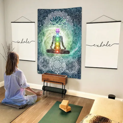 Vista 4 de DYNH Tapiz de Chakra, Tapiz de Yoga Meditación de Siete Chakras Zen Decorativo para Colgar en la Pared para Dormitorio, Tapices Espirituales Hippie