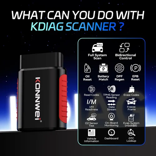 Vista 6 de KONNWEI Escáner OBD2 Bluetooth – Herramienta de diagnóstico de sistema completo con control bidireccional, restablecimiento de aceite/EPB/DPF/BMS