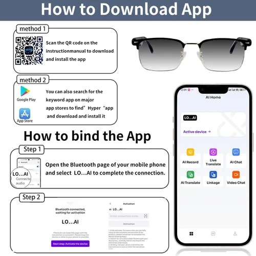 Vista 7 de Lentes inteligentes AI, lentes de traducción Bluetooth con más de 100 idiomas, carga magnética, lentes de sol polarizados que cambian