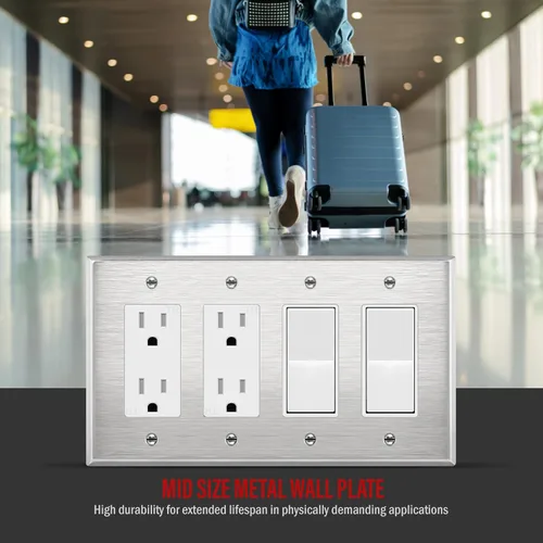 Vista 41 de ENERLITES Placa decorativa doble de metal para interruptor o receptáculo, placa de pared de acero inoxidable, resistente a la corrosión