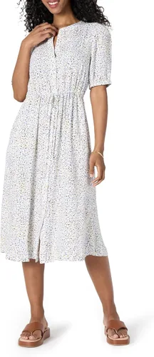 Vista 8 de Amazon Essentials Vestido midi acampanado de media manga con botones frontales y cordón en la cintura para mujer, con bolsillos Negro
