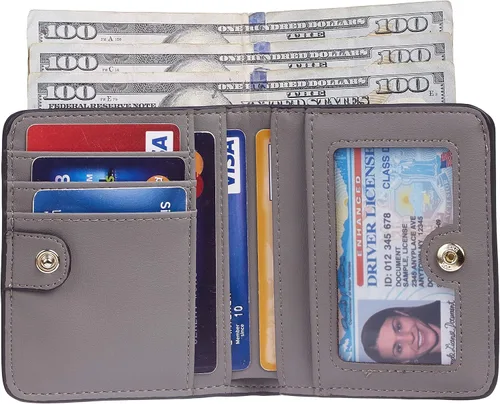 Vista 3 de Gostwo - Cartera compacta de piel genuina de lujo para mujer con bloqueo de RFID y ventana de identificación