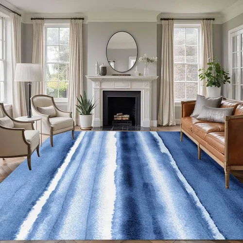 Vista 16 de 2x3 Area Rugs, Blue Stripes Non Slip Area Rugs for Living Room, Bedroom, Barhroom, Entryway, Watercolor Retro Ombre Abstract Tie Dye Art Soft