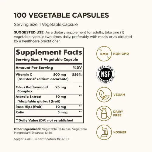 Vista 2 de Solgar Ester-C Plus 500 mg de vitamina C (complejo de ascorbato), 100 porciones