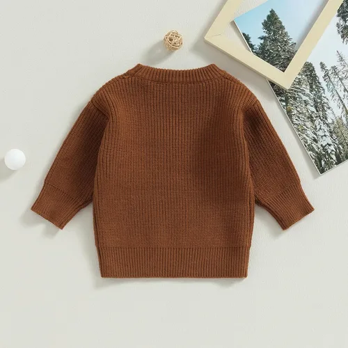 Vista 4 de Suéter de punto para bebé niño y niña, mameluco con patrón de bordado de letras, sudadera de otoño