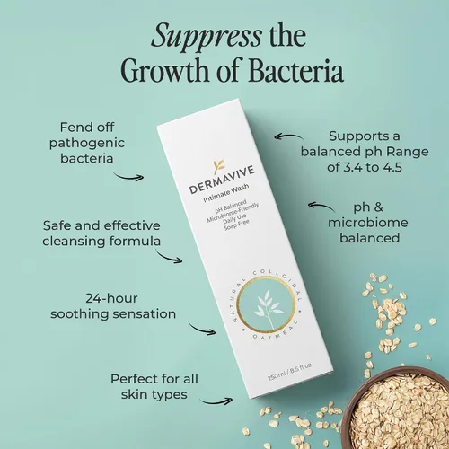 Vista 4 de Dermavive Lavado íntimo, limpiador femenino suave para mujeres, lavado de higiene femenina sin jabón, pH equilibrado y probado por dermatólogos, 8.5