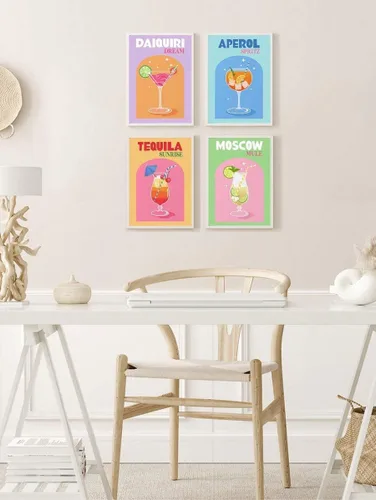 Vista 3 de Paquete de 6 pinturas de cóctel retro por números para adultos principiantes, vintage fácil de pintar por números sobre lienzo, kit de pintura al