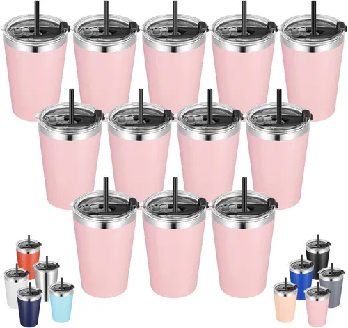 Vista 20 de VEGOND - Vaso térmico de acero inoxidable de 12 onzas con aislamiento al vacío de doble pared, vaso para viaje con tapa y pajita reutilizable Negro