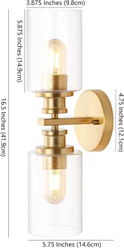 Vista 3 de JONATHAN Y Aplique de pared LED de latón dorado de 16.5 pulgadas, lámpara de tocador moderna de granja con pantalla de vidrio sembrado, accesorio