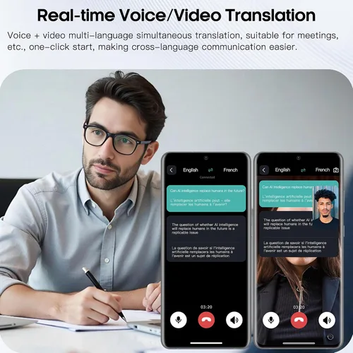 Vista 2 de Lentes inteligentes de traducción AI para hombres y mujeres, gafas de sol Bluetooth 6.0, protección UV, asistente de voz, audio de oído abierto