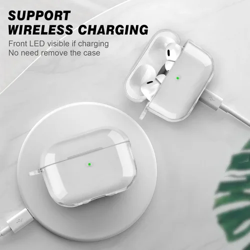Vista 5 de AIRSPO Funda para AirPods Pro de 2ª generación, transparente y suave TPU transparente a prueba de golpes con bolígrafo de limpieza, soporta carga