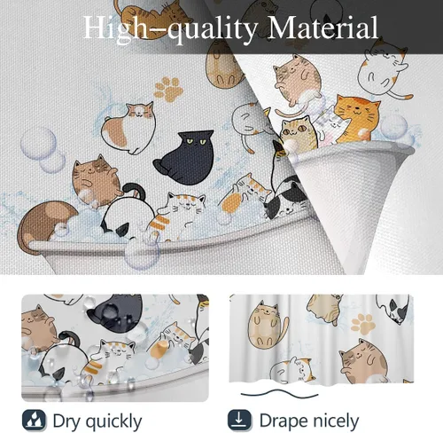 Vista 3 de Coxila Divertida cortina de ducha de gatos para niños, linda y divertida caricatura, Kawaii con estampado de patas de animales, colorida, divertida