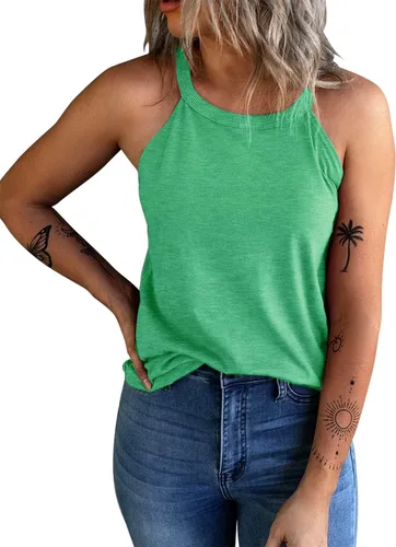 Vista 6 de KINLONSAIR - Camisetas sin mangas de verano para mujer con cuello redondo, estilo halter, para entrenamiento, casual, de tirantes, básicas A16_salmón