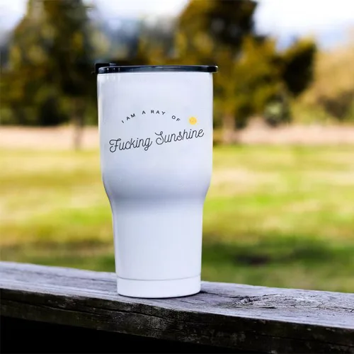 Vista 5 de Vaso de viaje de acero inoxidable con texto en inglés "I Am A Ray Of Fucking Sunshine", regalo para mejor amigo, vaso de viaje de acero inoxidable