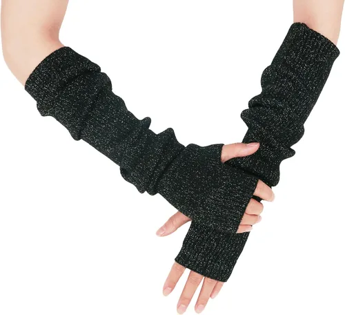 Vista 35 de Guantes cálidos de cachemira de brazo largo para mujer, guantes de invierno acogedores sin dedos, calentadores de brazos suaves, gran regalo