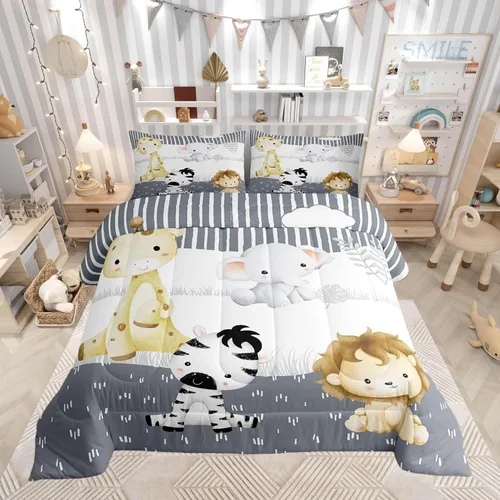 Vista 23 de Lindo Juego de Edredón de Elefante Juego de Ropa de Cama de Animales de Dibujos Animados para Niños Niñas Mujeres Adultos Edredón de Hojas