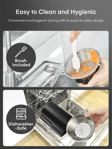 Vista 6 de Máquinas de exprimidor, Juilist Exprimidor de boca ancha de 3", extractor de jugo para vegetales y frutas con ajuste de 3 velocidades, motor de Negro