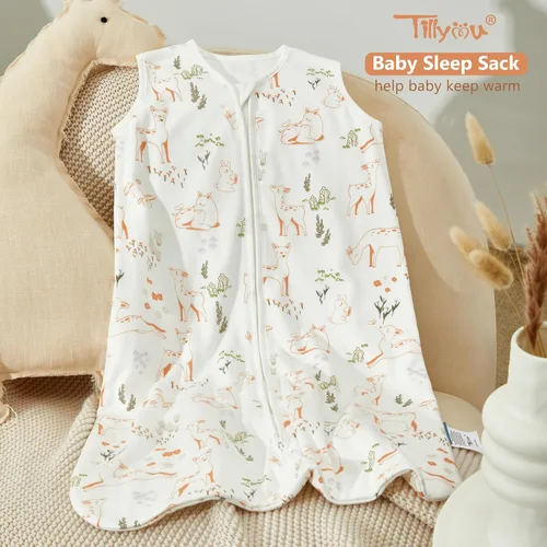 Vista 5 de Saco de Dormir para Bebé de 0 a 6 Meses, TOG 1.5, 100% Algodón, Cremallera Doble, Saco de Dormir Cálido y Suave, Venado Travieso