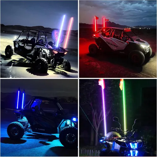 Vista 6 de 1 unidad de 1,2 m de luces LED de látigo, control remoto y aplicación, 600 colores con antena iluminada en espiral impermeable para UTV ATV, Polaris