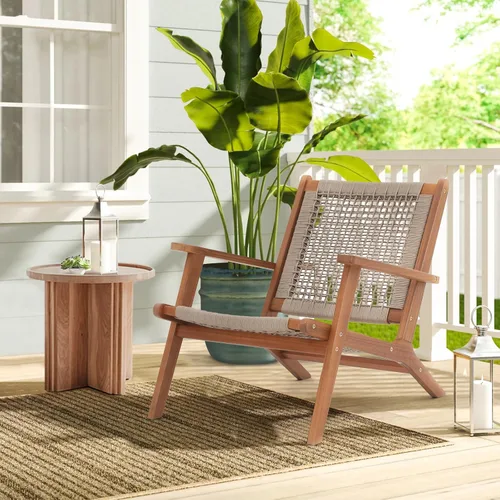Vista 2 de Verano Garden Juego de 2 sillas de patio, sillón moderno de madera de acacia con cuerda tejida a mano para patio, sala de estar, dormitorio, balcón