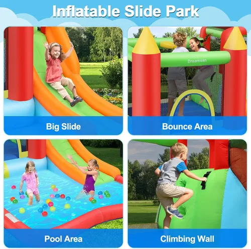Vista 3 de Casa de rebote, casa inflable con tobogán para niños de 5 a 12 años, tobogán acuático para niños, parque acuático para patio trasero con tobogán