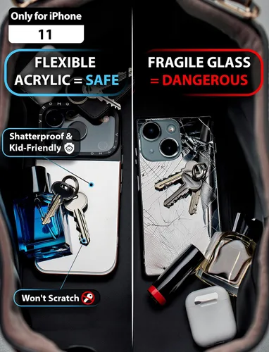 Vista 2 de VIROMO - Funda espejo irrompible para iPhone 11 con 2 protectores de pantalla, acrílico flexible no vidrio, a prueba de golpes, delgada, resistente