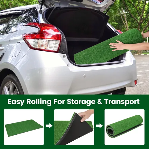 Vista 6 de Tangkula Tapete de golf para golpe, tapete de césped artificial para práctica de golf interior/exterior, incluye 2 camisetas de goma y 2 palos