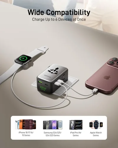 Vista 3 de EPICKA Pulse Air - Adaptador de viaje universal PD de 25 W con 2AC/3USB-C/1USB-A Negro
