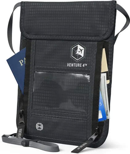 Vista 10 de VENTURE 4TH - Cartera de viaje para el cuello, bloqueo RFID, soporte para pasaporte, color negro puro