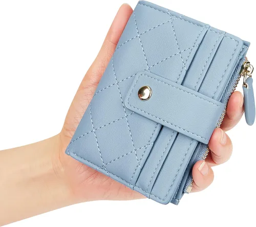 Vista 65 de Cartera de cuero para mujer, pequeña, compacta, plegable, con bolsillo para monedas con cremallera