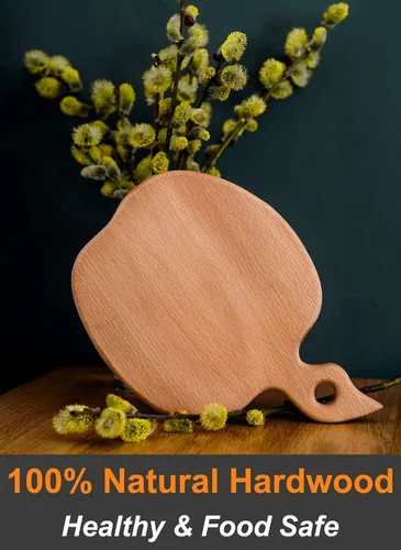 Vista 6 de ECOSALL Tabla de cortar de madera maciza en forma de manzana con mango para frutas, verduras, queso, pequeña tabla de pan de madera, plato