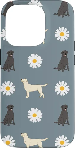 Vista 17 de Labrador Retriever y Daisy Flower Pattern - Carcasa para iPhone 17, color azul polvoriento