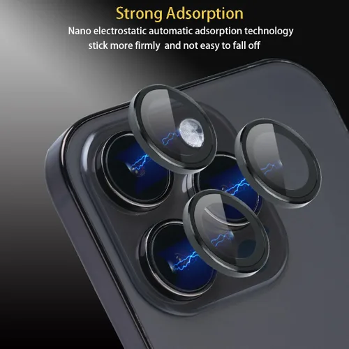 Vista 5 de Protector de lente de cámara para iPhone 15 Pro Max, protector de lente de vidrio templado con anillo de aleación de aluminio, compatible con iPhone