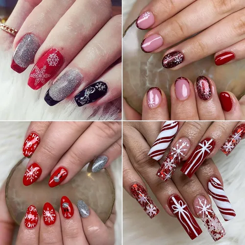 Vista 2 de Calcomanías de uñas de copos de nieve, 4 hojas 5D en relieve de Navidad, calcomanías de uñas de copo de nieve con purpurina blanca, calcomanías