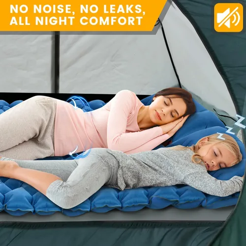 Vista 5 de Colchoneta de dormir para acampar para 2 personas, doble almohadilla de campamento con bomba de pie y almohada integrada, colchón de aire