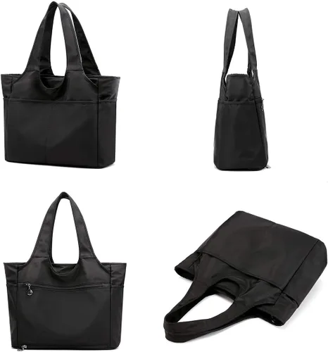 Vista 3 de Collsants Bolso de hombro impermeable de nailon para mujer, bolso de viaje ligero con múltiples bolsillos con cremallera