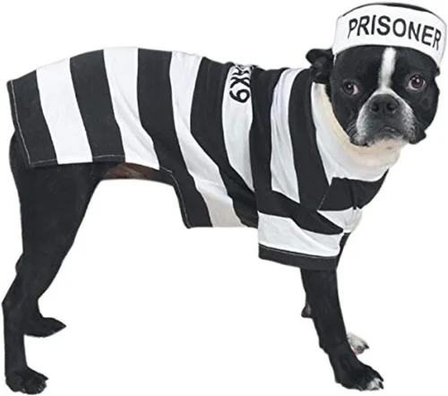 Vista 5 de Disfraz canino de carcelero casual para mascota., XXL, Blanco y Negro