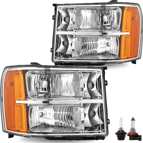 Vista 9 de SOCKIR Conjunto de Faros Halógenos Bombillas Incluidas Compatible con GMC 2007-2013 Sierra 1500 / 2007-2014 2500HD 3500HD 09-13 Hybrid Lado
