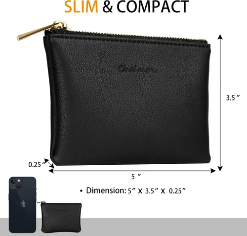 Vista 4 de Chelmon - Monedero de piel auténtica con zíper para hombre y mujer