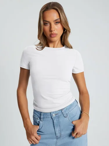Vista 2 de Trendy Queen - Camisetas básicas para mujer, camisetas de verano, manga corta, ajustadas, linda ropa de entrenamiento para gimnasio