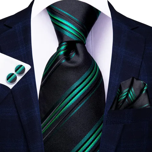 Vista 255 de Hi-Tie Corbata clásica de cachemira para hombre con pañuelo y gemelos a cuadros