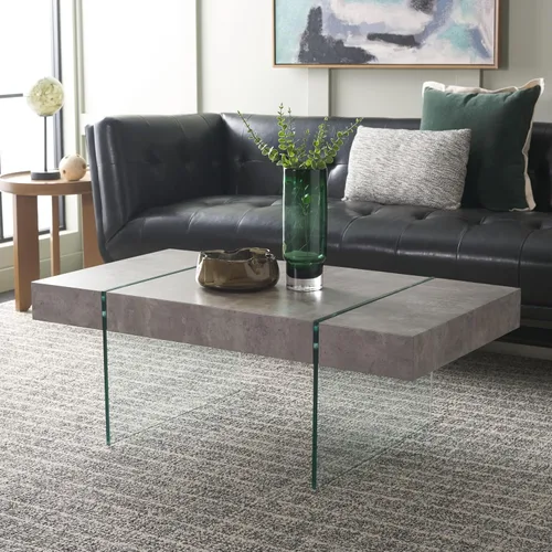 Vista 2 de SAFAVIEH Home Collection Jacob Mesa de centro rectangular con patas de vidrio y hormigón claro