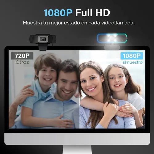 Vista 7 de NBPOWER Cámara web de transmisión 1080P 60FPS con micrófono y luz RGB de relleno, enfoque automático, funciona con computadora portátil/computadora