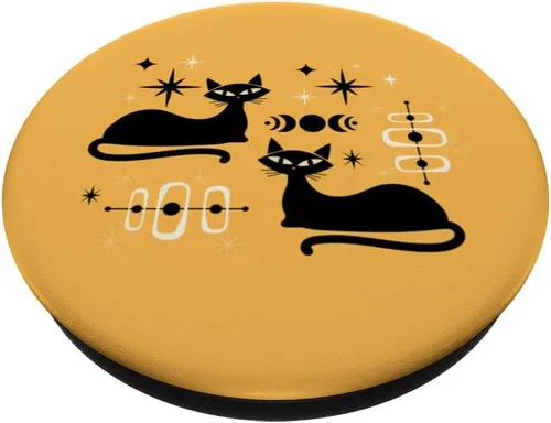 Vista 2 de Retro Cat Midcentury Mid Century Edad Atómica Amarillo Moderno PopSockets Estándar PopGrip