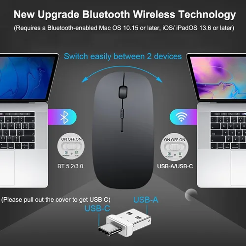 Vista 2 de Ratón inalámbrico Bluetooth USB C para MacBook Air Pro iMac Laptop Computer, Ratón C silencioso inalámbrico recargable para Mac Desktop/iPad/Surface